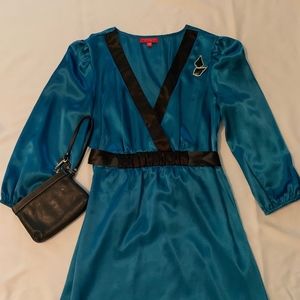 Teal Silk Dress with Black Trim